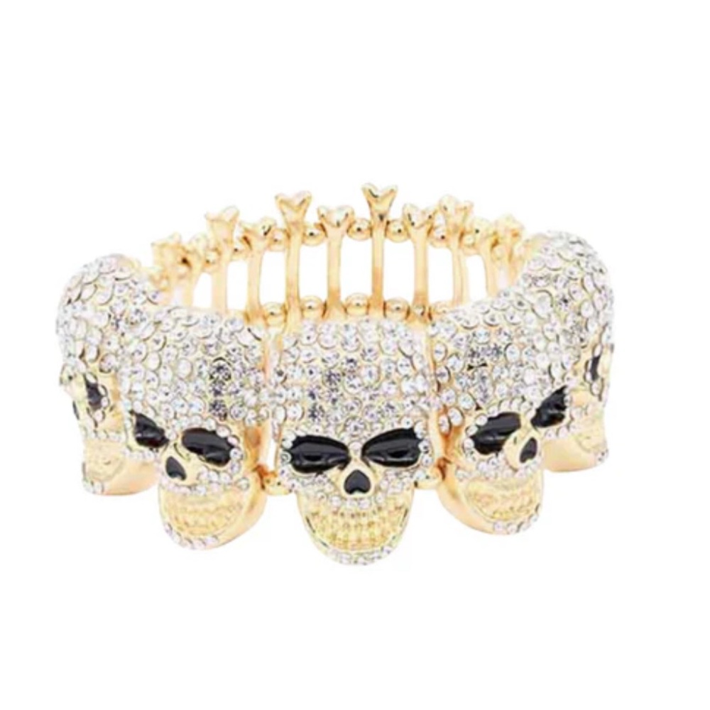 NWT ⚜️🖤⚜️ Natasha Couture Gorgeous Skull Stretch Bracelet Elastic Band 7''